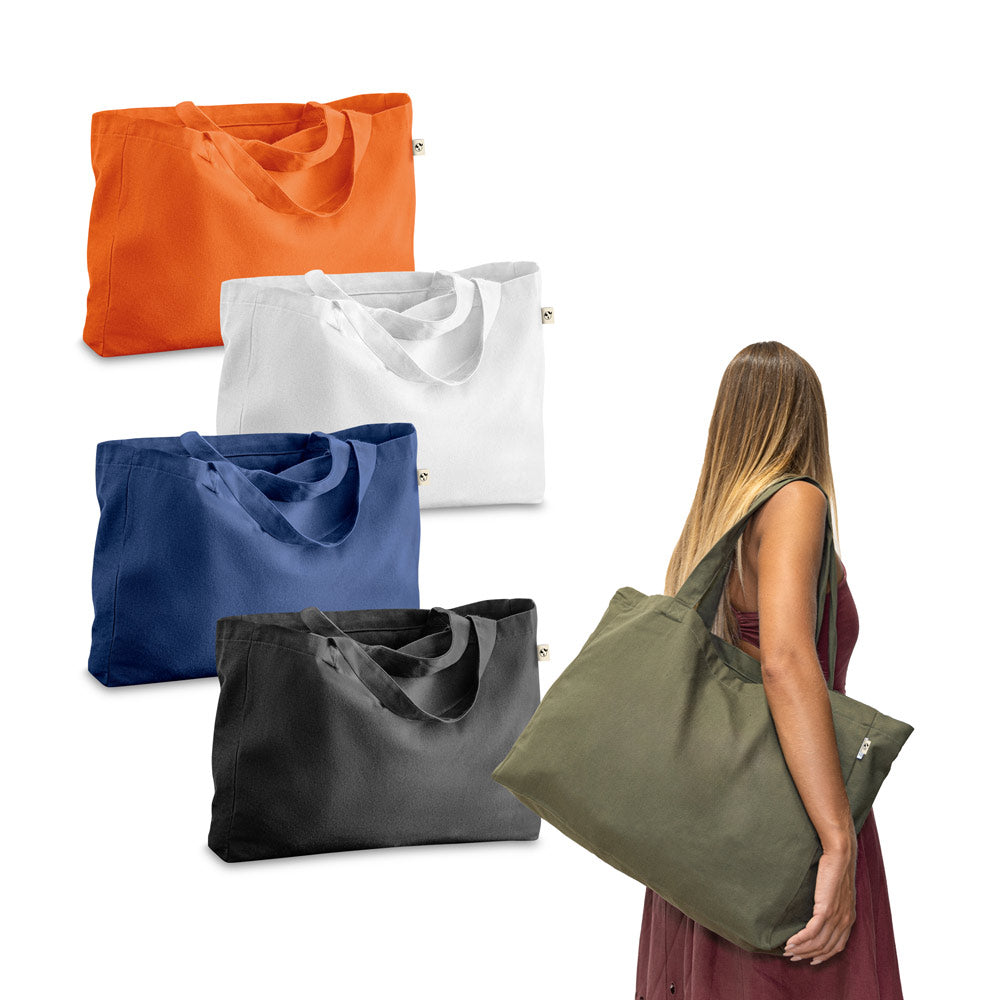 Cotton (50%), recycled cotton (30%) and polyester (20% rPET) bag (280 g/m²)